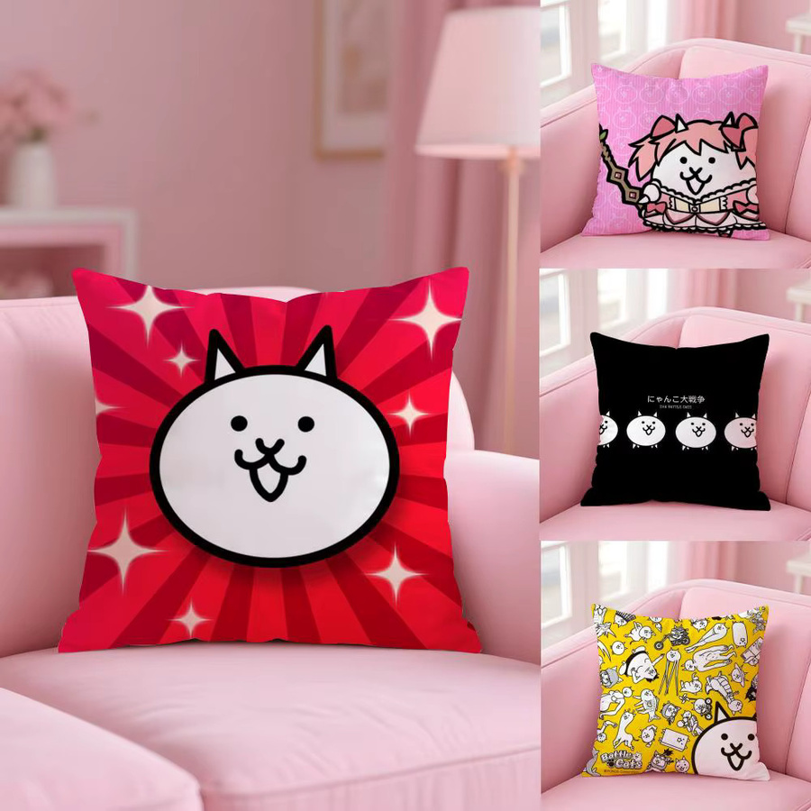 B-Battle Cats Anime-Kissenbezug aus weichem Plüschstoff, doppelseitig bedruckt, Multicolor/White2 - Bild 2