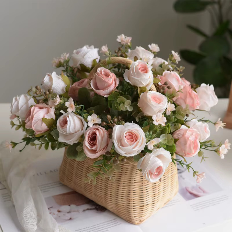 ZQCY Seiden-Kunstblumen Rosen in Pink und Purple für Hochzeiten und Dekorationen im Shabby Chic Stil - Bild 1