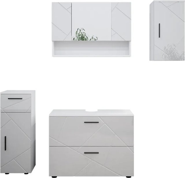 Vicco Badmöbelset Irma in Weiß Hochglanz, 4-teiliges modernes Badezimmer-Set - Bild 2
