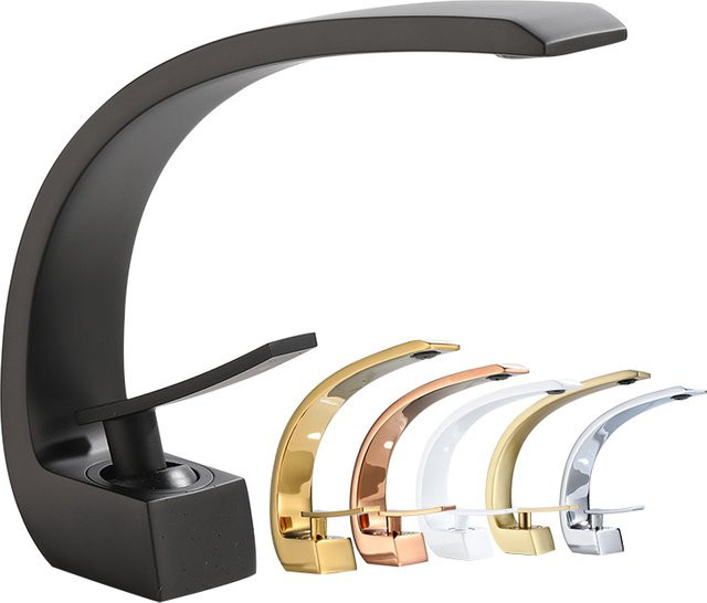 AOGUTU Waschtischarmatur Einhebelmischer in Schwarz/Gold mit Wasserfall-Funktion für dein Badezimmer - Bild 1