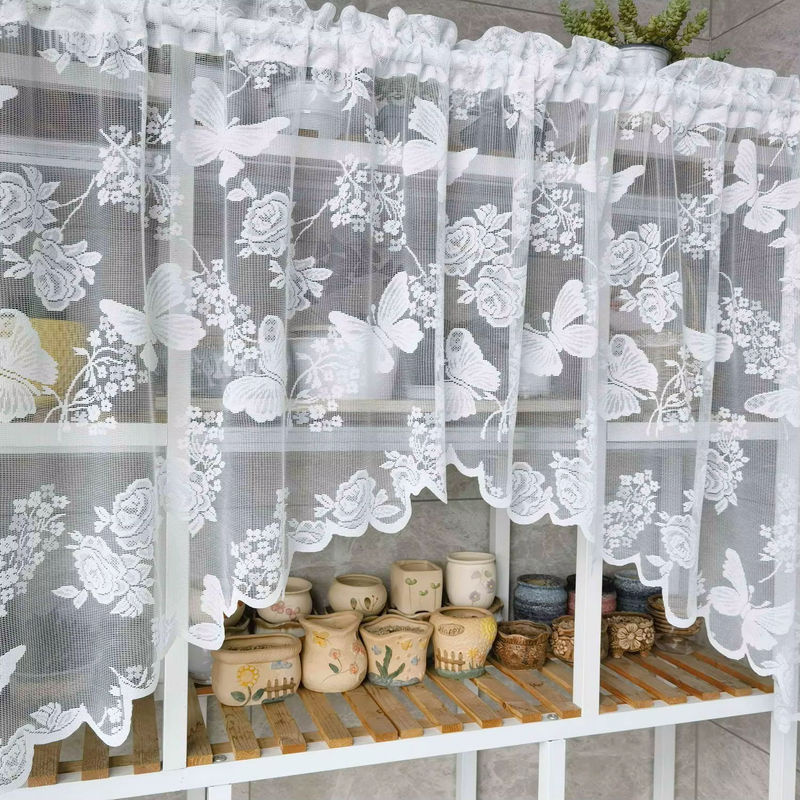 Tiyana Schmetterlings-Spitzenvorhang mit floralem Design, transparent, Weiß, Höhe: 210 cm, Breite: 90 cm - Bild 2