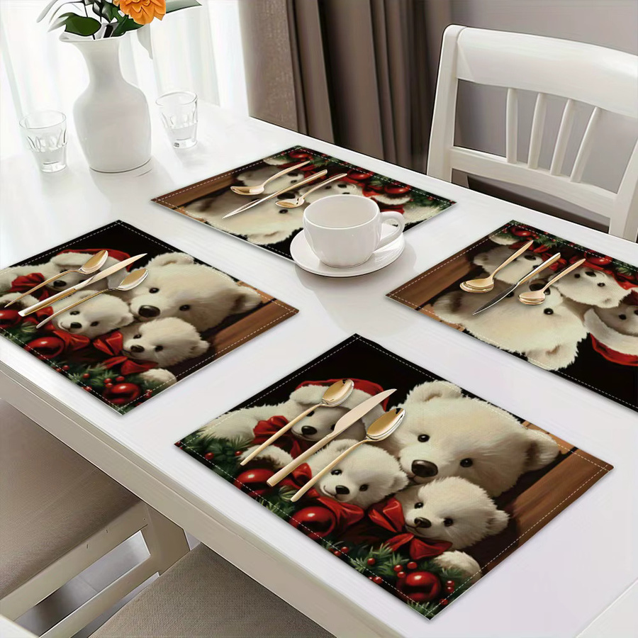 VIKAMA 4-teiliges Weihnachts-Tischset mit Bärenmotiv für deine Feiertags-Tischdekoration - Bild 3