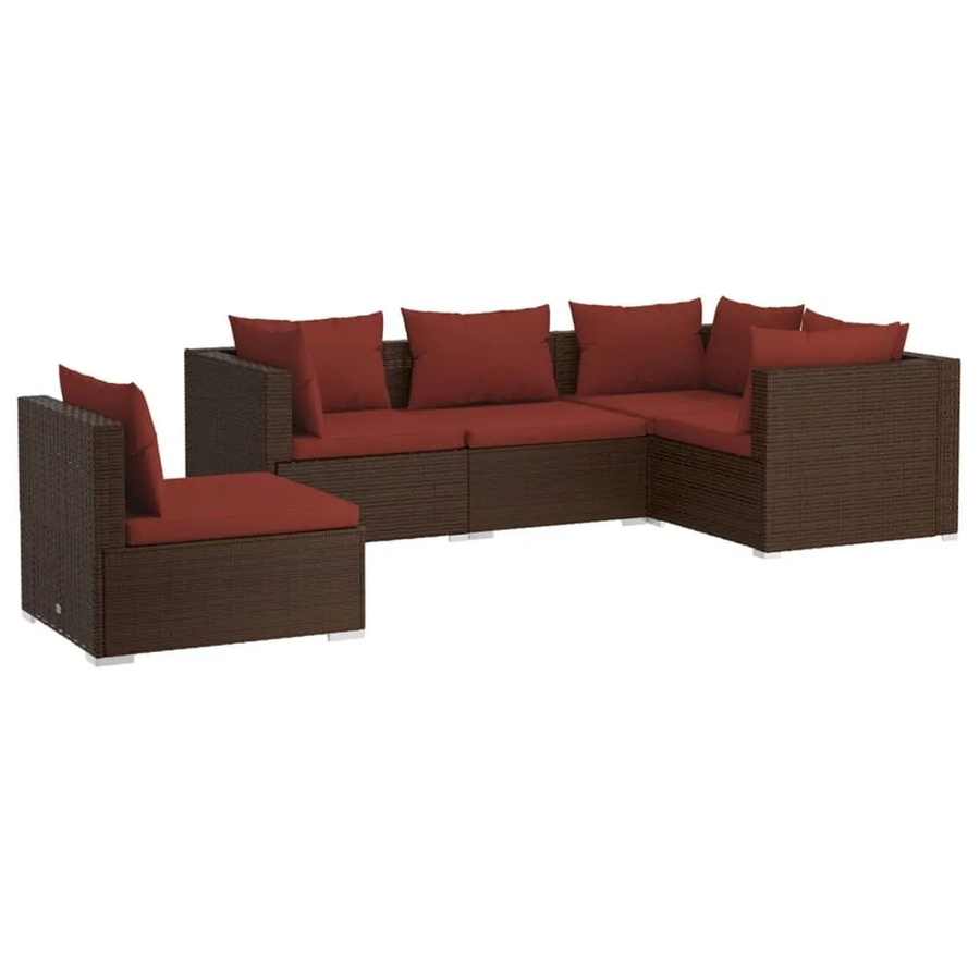 vidaXL 5-tlg Garten-Lounge-Set L-Form aus Poly Rattan in Braun mit Kissen und Metallgestell - Bild 2
