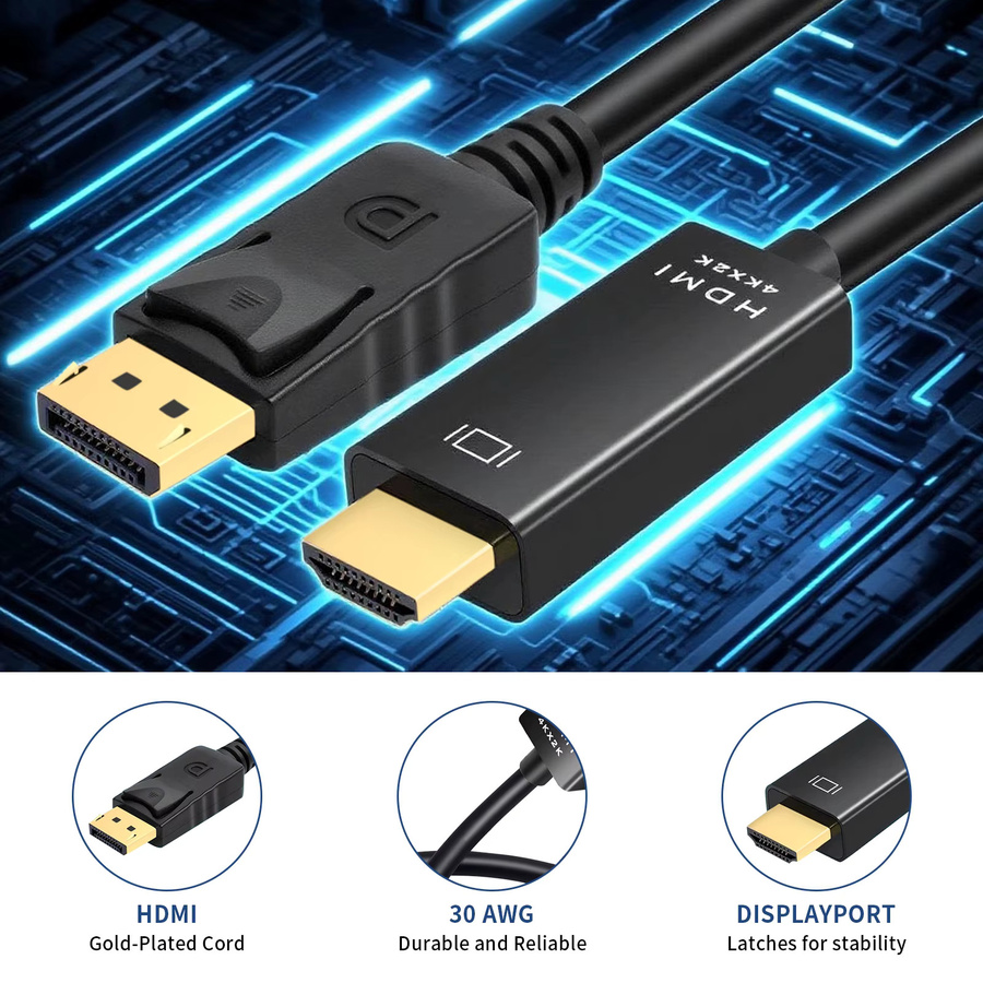 DisplayPort zu HDMI Kabel 4K 2K Video und Audio Konverter Adapter in Schwarz, Länge: 1,8 m - Bild 3