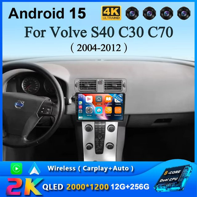 TIEYEZ Android 15 Auto-Radio für Volvo C30 S40 V50 C70 (2006 - 2012) mit 9 Zoll QLED-Bildschirm, GPS-Navigation, Bluetooth und WiFi in Schwarz - Bild 1