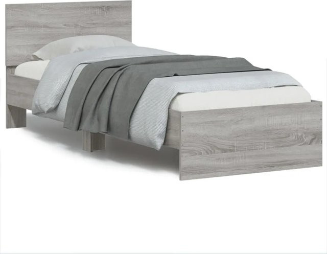 vidaXL Bettgestell mit Kopfteil aus Holzwerkstoff in Grau Sonoma, B/T/H: 90 x 200 x 103 cm - Bild 1