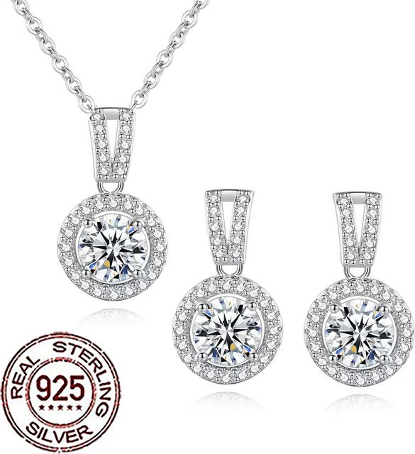 CWWZircons Schmuck-Set Halskette, Ohrringe, 925 Silber, Zirkonia, Damen - Bild 1