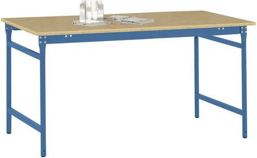 Manuflex Beistelltisch BASIS stationär mit Multiplex-Tischplatte in Brillantblau RAL 5007, B/T/H: 200 x 80 x 78 cm - Bild 1