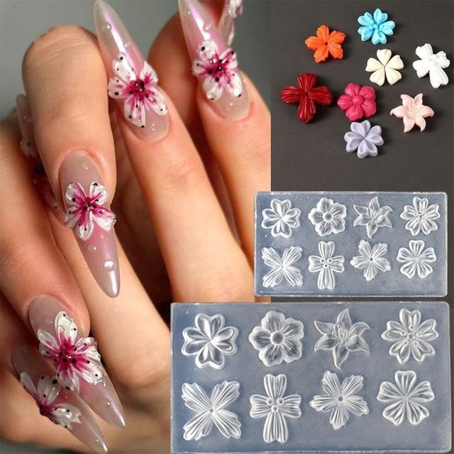 MAFANAILS Nagelschablone 3D Frühlingsblütenblätter, Silikon, 1/2 Stück - Bild 1