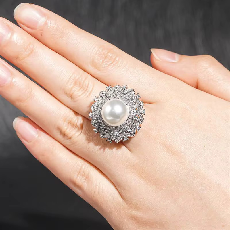Huitan Damenring, Silber, Perle, Zirkonia - Bild 3