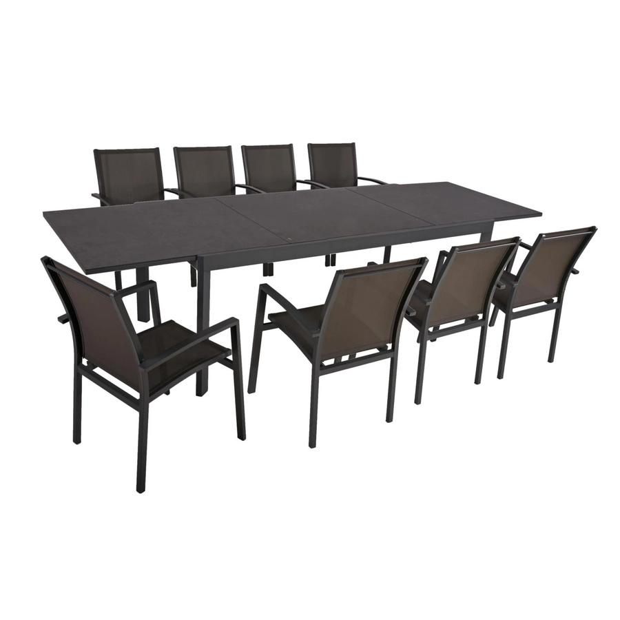 DELUKE Garten-Sitzgruppe EDGAR 9-teilig in Dunkelgrau mit ausziehbarem Esstisch aus Aluminium und Glas in Keramik-Optik - Bild 2