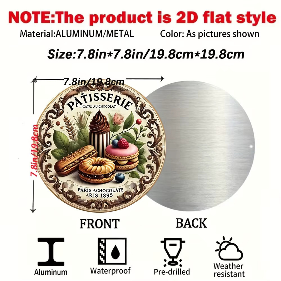 Potdemiel Vintage Parisian Baking Shop Metallwandkunst rund, Durchmesser: 19,81 cm, Multicolour - Bild 5