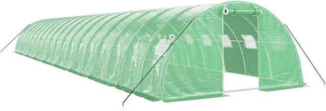 vidaXL Gewächshaus aus verzinktem Stahl in Grün mit PE-Abdeckung und aufrollbaren Netzfenstern B: 18 m, T: 4 m, H: 2 m - Bild 1