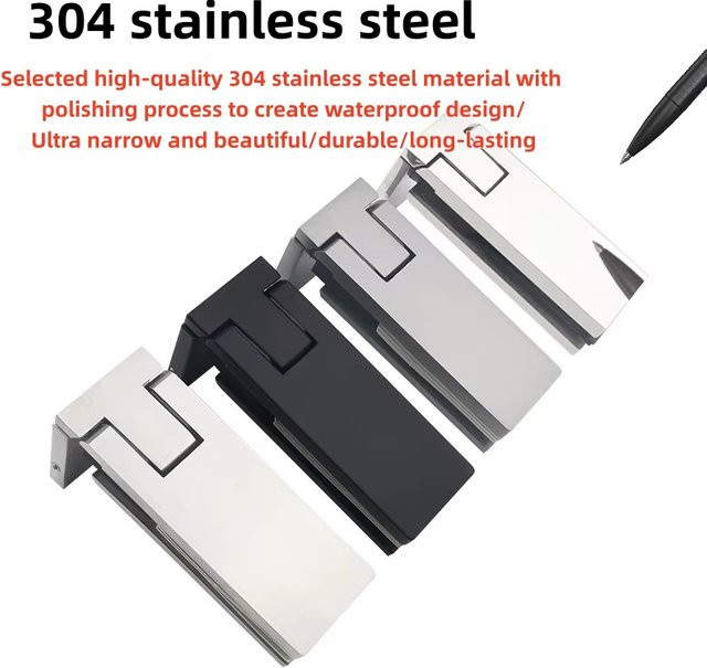Minimalistisches Glastürscharnier aus Edelstahl 304 in Silber, 180 Grad Schwenkbereich, schmaler Streifen für Duschraum und Badezimmer - Bild 1