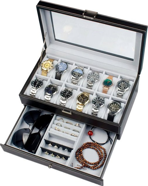 FancyWrist Uhren-Aufbewahrungsbox Leder, 12 Fächer, Unisex - Bild 1