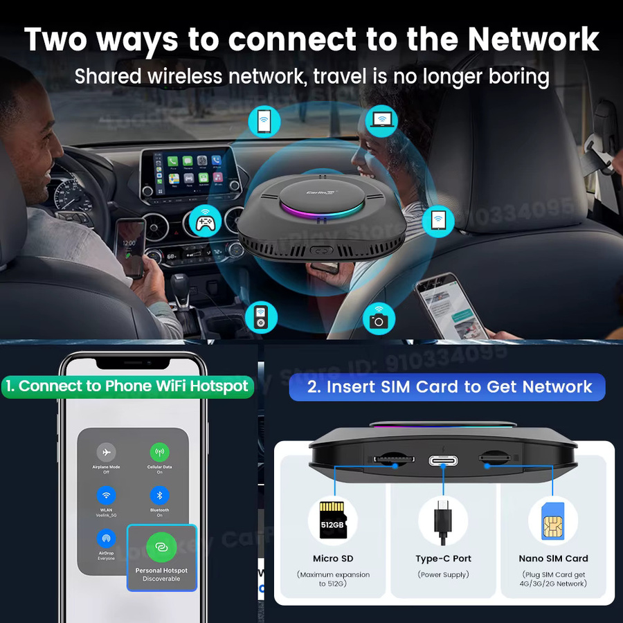 Carlinkit CarPlay Ai Box Schwarz mit Netflix und YouTube für Audi Mazda Toyota, Drahtloses Android Auto und CarPlay, Qualcomm 6115, 128G - Bild 5