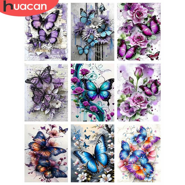 HUACAN 5D Diamantmalerei Set mit Schmetterling und Blumen als Mosaik-Kunstwerk mit Rundbohrern zur Heimdekoration - Bild 1