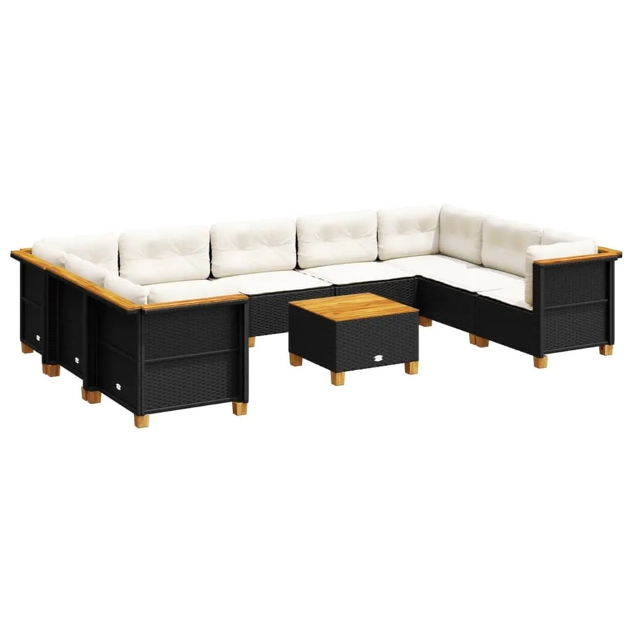 vidaXL 10-tlg Garten-Sofagarnitur aus Polyrattan in Schwarz mit cremeweißen Kissen und Gartentisch - Bild 2