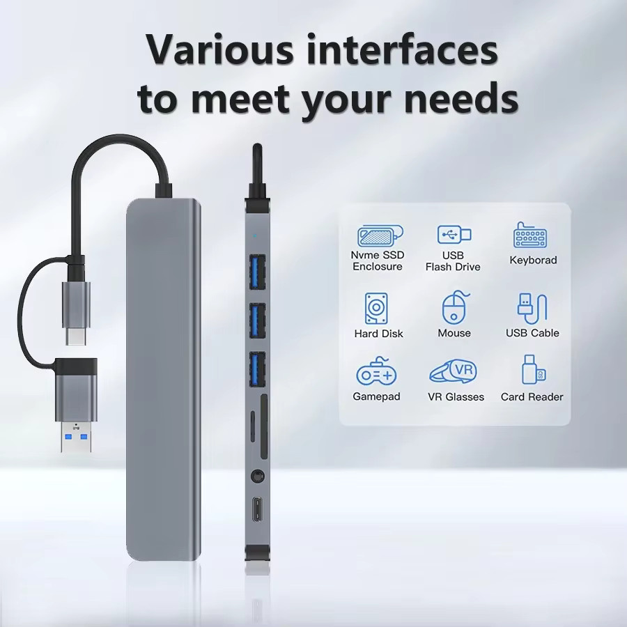GGBEE 8-in-1 USB-C-Hub mit 4 USB-Anschlüssen, 1 USB-C-Anschluss sowie TF/SD-Kartenleser, kompatibel mit MacBook Pro - Bild 2