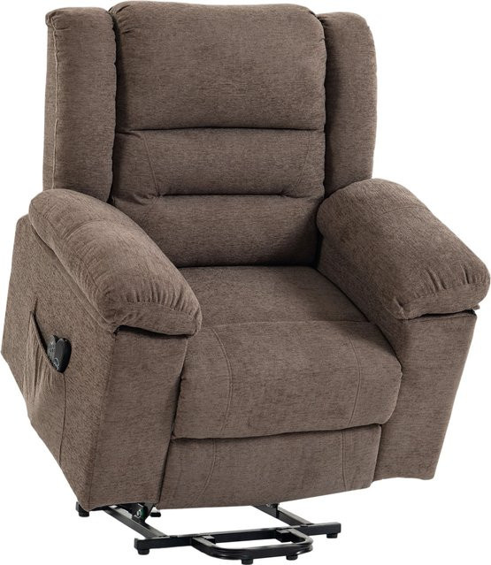 HOMCOM Elektrischer Aufstehsessel für Senioren mit Massagefunktion und Heizung, Übergroßer Relaxsessel aus Chenille in Braun mit Fußstütze, USB-Anschluss und 2 Fernbedienungen - Bild 1