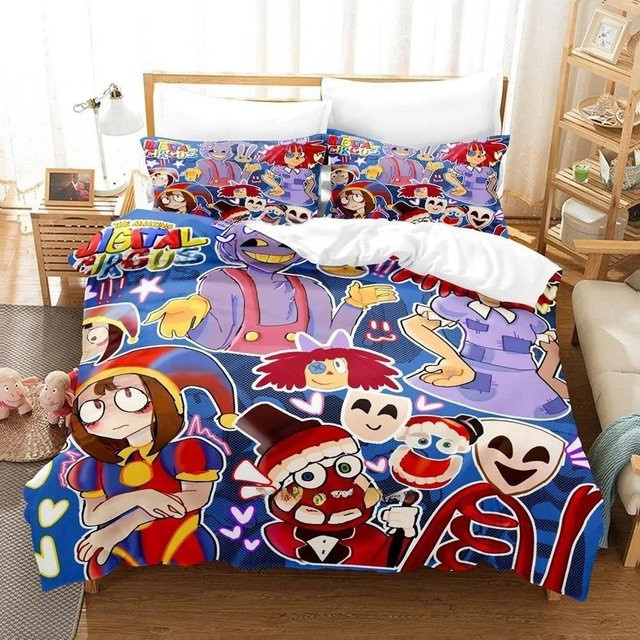 Binchi Outdoor Product Bettwäscheset Digitaler Zirkus 3D-Druck Cartoon Anime dreiteiliges Set aus Mikrofaser, Mehrfarbig, B/B: 228 x 228 cm - Bild 1