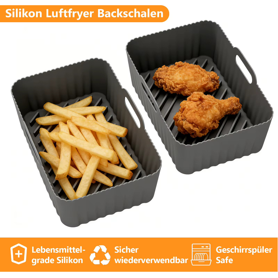 2 Stück Ninja Foodi Silikon-Heißluftfritteusen-Einlagen für Dual Zone AF300 AF400, wiederverwendbare Antihaft-Doppelkorb-Einlagen, Schwarz, 7,6 l - Bild 2