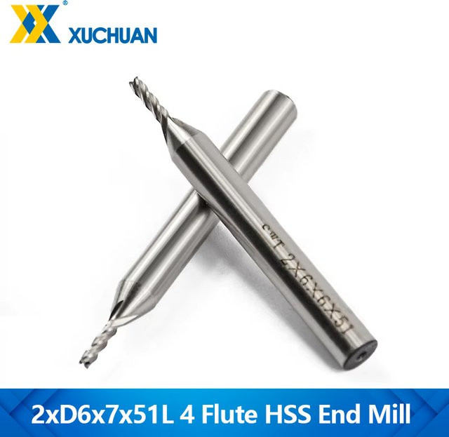 xcan Schaftfräser HSS mit 4 Nuten, Durchmesser: 2 mm, Schaft: 6 mm, Farbe: Silber - Bild 1