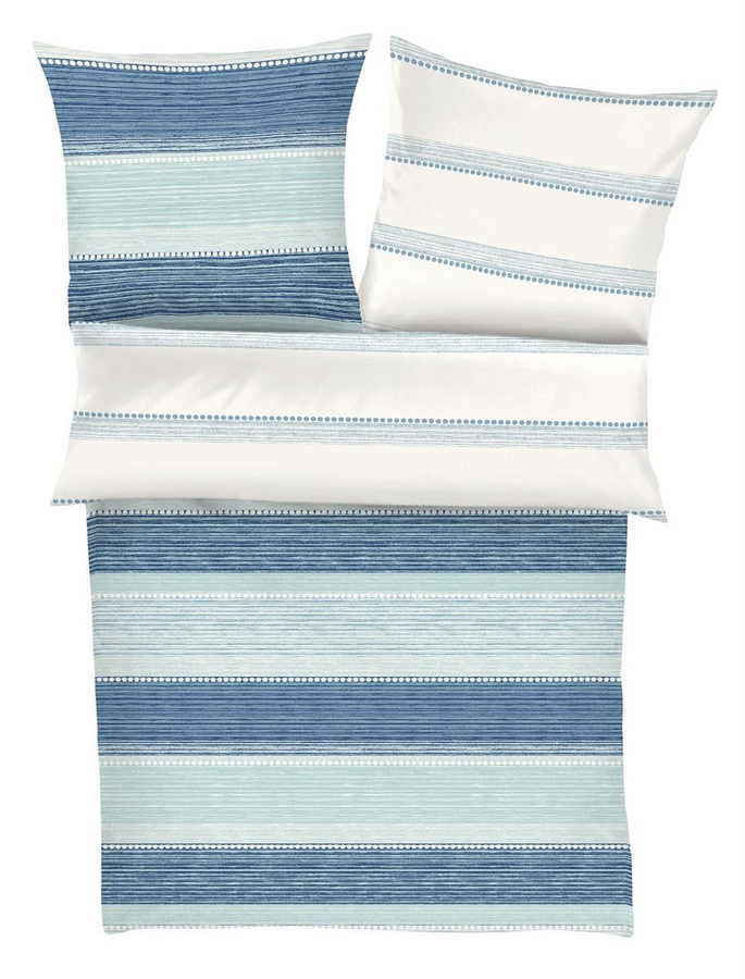 Ibena Zeitgeist Mako-Satin Bettwäsche 2-tlg. Blau Gestreift B/H: 155 x 220 cm und 80 x 80 cm - Bild 1