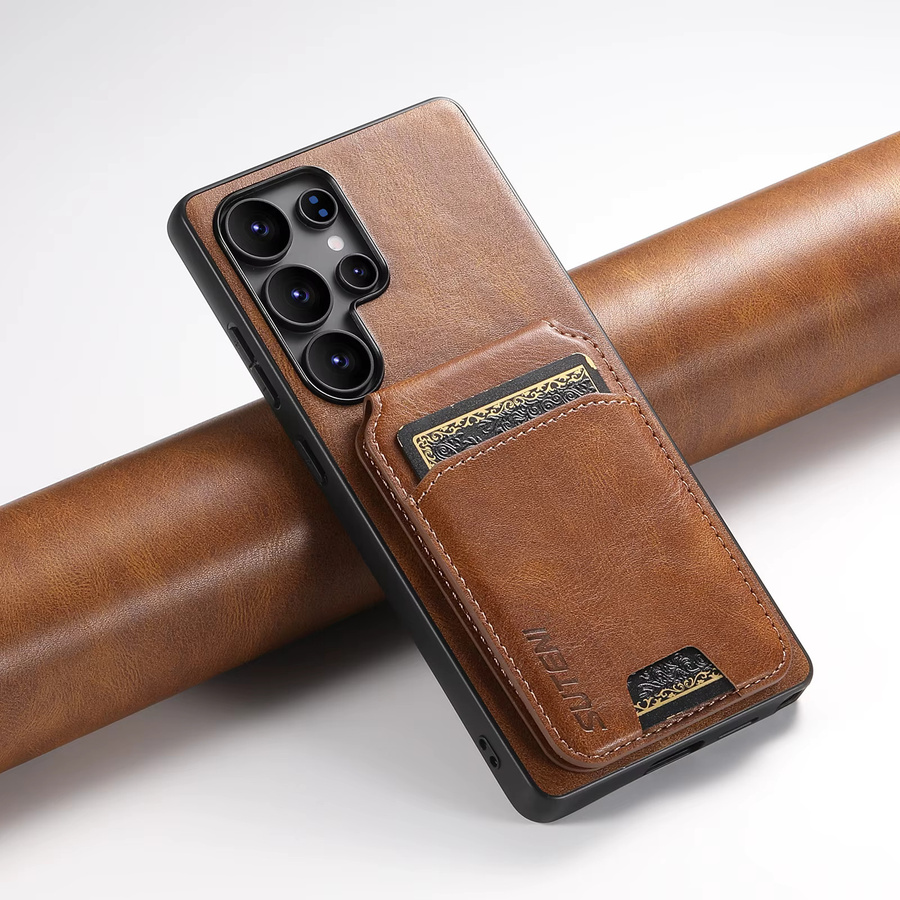 SUTENI Luxus Kunstleder Handyhülle mit Kartenhalter und Ständer für Samsung Galaxy S26 Ultra, S25 Plus, S24, S23, S22 in Schwarz und Braun - Bild 2