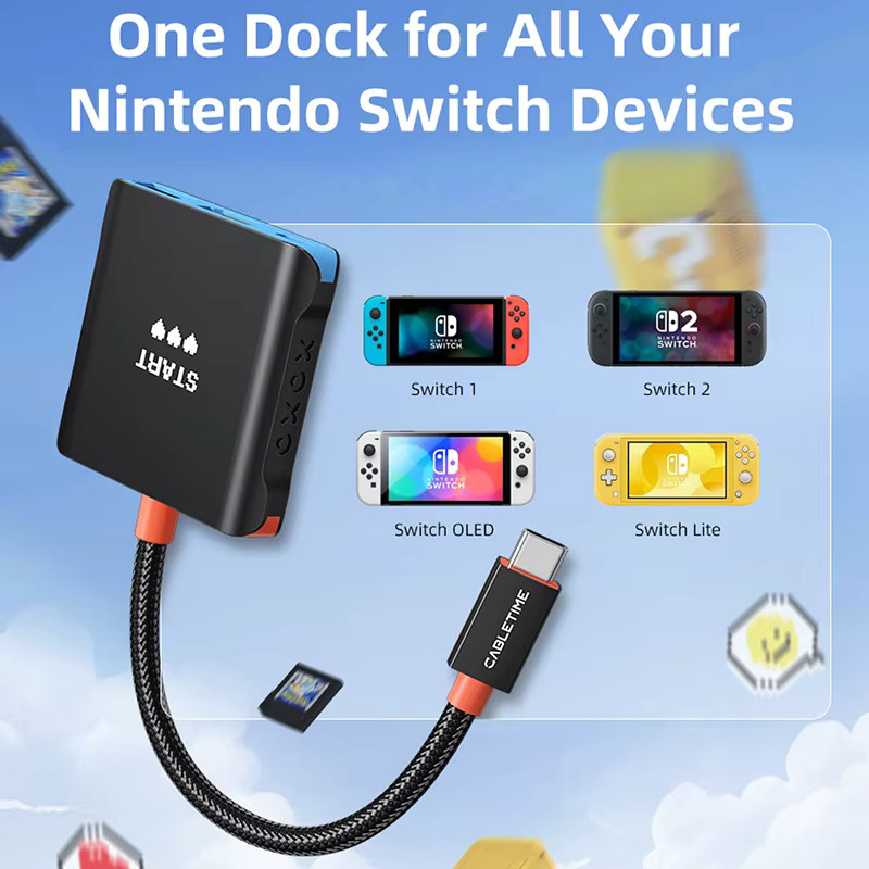 CABLETIME 3-in-1 USB-C-Hub Switch Tragbare TV-Dockingstation in Schwarz mit 4K 144Hz, PD 100W und 5 Gbps für Switch, Switch 2 und Steam Deck - Bild 6