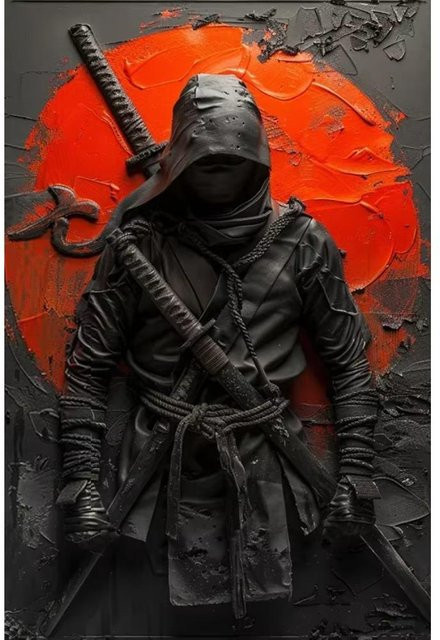 CIFbuy Vintage Metall Wandkunst Plakette Japanischer Ninja Samurai Schild, Weiß, Breite: 30 cm, Höhe: 20 cm - Bild 1