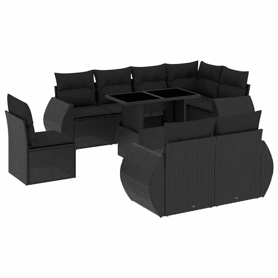 vidaXL 9-tlg. Garten-Sofagarnitur in L-Form aus schwarzem Poly-Rattan mit Kissen und pulverbeschichtetem Stahlgestell - Bild 2