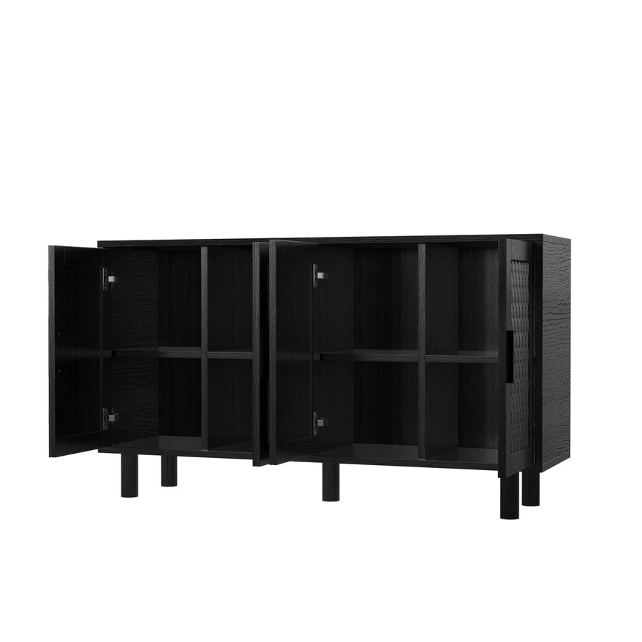 PXloue Sideboard in Holzoptik Schwarz mit Rattan-Cannage-Türen und verstellbaren Einlegeböden, B/H/T: 140 x 80 x 40 cm - Bild 2
