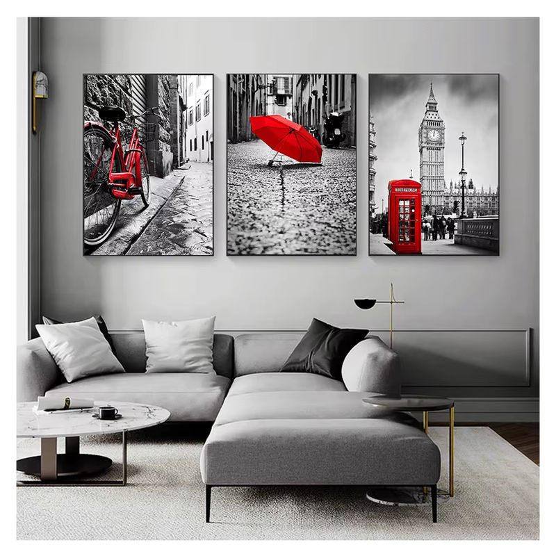 Potdemiel Wandbild City Umbrella Call Box im skandinavischen Stil, mehrfarbige Leinwand als Wandkunst für dein Wohnzimmer oder Salon, Hochformat - Bild 3