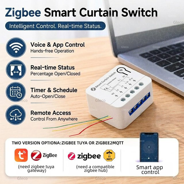 Coolo Zigbee Smart Vorhangschalter-Modul für Rollos und Jalousien in Weiß, kompatibel mit Alexa, Google Home, TUYA und 2MQTT - Bild 1