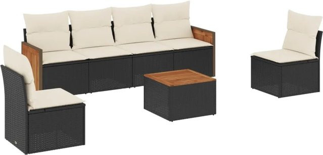 vidaXL 7-teilige Garten-Sofagarnitur aus Poly-Rattan in Schwarz mit Kissen und Gartentisch - Bild 1