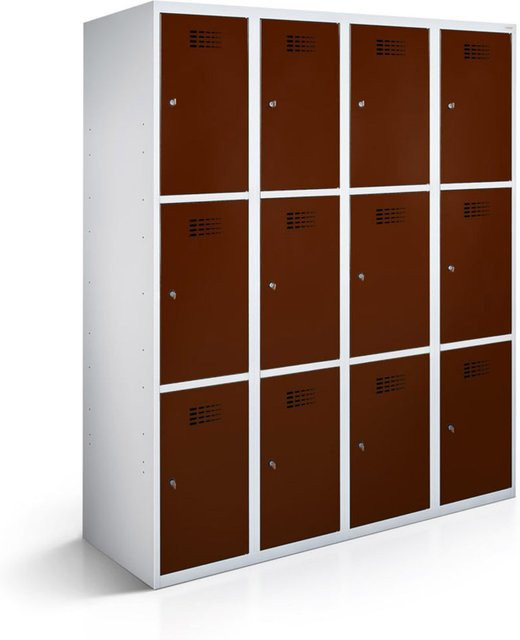 rotstahl Fächerschrank mit 12 Fächern in Mahagoni und lichtgrauem Korpus, B/T/H: 120 x 50 x 180 cm - Bild 1