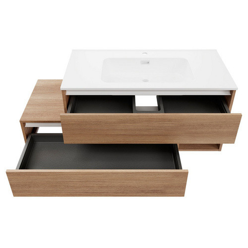 Fackelmann Waschbeckenunterschrank Vita rechts in Oak/Weiß, B/T/H: 128,5 x 50 x 46 cm - Bild 2