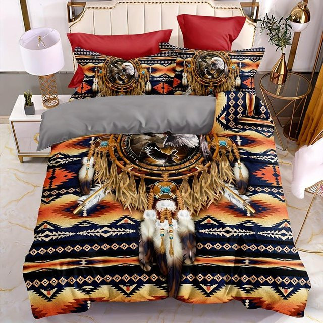 Bettwäscheset Your Warm Home Tribe mit ethnischem Traumfänger und Adlerdruck, B/H: 180 x 210 cm, Kissenbezüge: 50 x 70 cm, Mehrfarbig - Bild 1