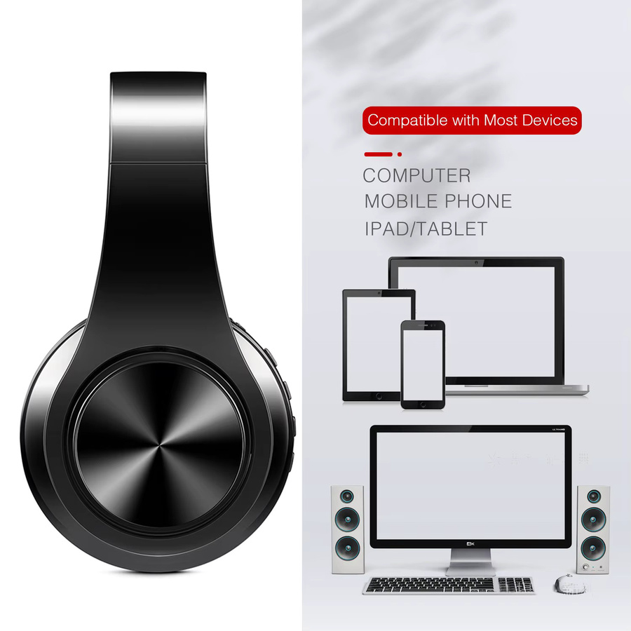 CATASSU HIFI-Stereo-Bluetooth-Kopfhörer mit FM-Radio, SD-Kartenslot und Mikrofon in Schwarz und Rot - Bild 2
