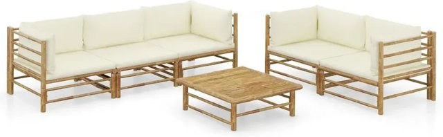 vidaXL 6-teiliges Garten-Lounge-Set aus Bambus mit weißen Polstern - Bild 1