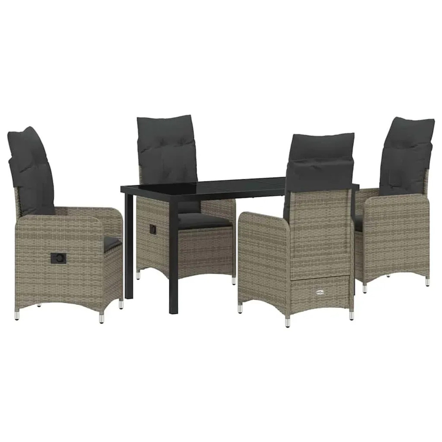vidaXL 5-teilige Garten-Essgruppe aus Poly-Rattan mit Kissen in Grau - Bild 2