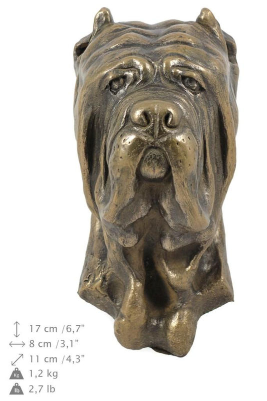 Art-Dog Neapolitan Mastiff Wanddeko – Hängende Hundebüste aus Kunstharz und Metall in Braun und Gold - Bild 3