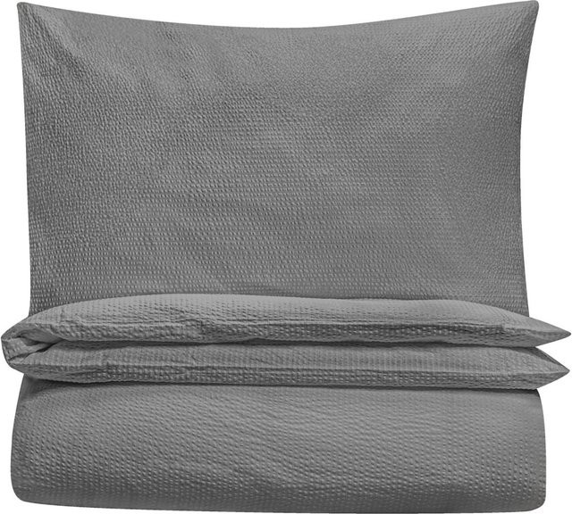 ERWIN M. Bettwäsche-Set Avellino aus Baumwolle in Grau mit Seersucker-Struktur, Bettbezug B: 135 cm, L: 200 cm und Kissenbezug B: 80 cm, L: 80 cm - Bild 1