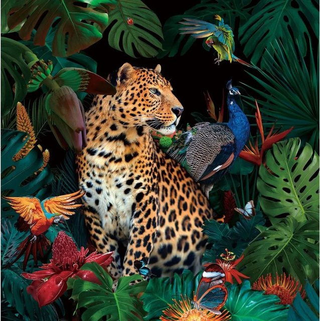 Art Universe Glasbild Jaguar im Dschungel, Motiv Natur und Tiere, Multicolor, Breite: 100 cm, Höhe: 100 cm - Bild 1