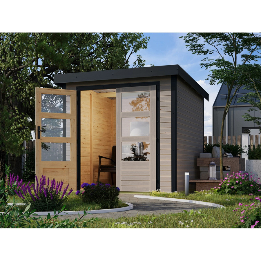 Karibu Gartenhaus Diego D in Wassergrau-Anthrazit mit 4,45 m² Grundfläche aus Holz und Metall - Bild 2