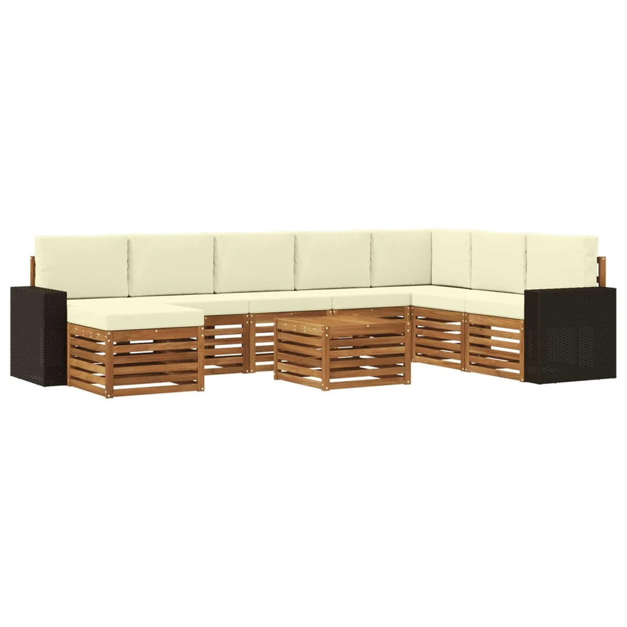 vidaXL Outdoor-Sofagarnitur L-Form aus massivem Akazienholz mit 9 Kissen in Natur und Beige - Bild 2