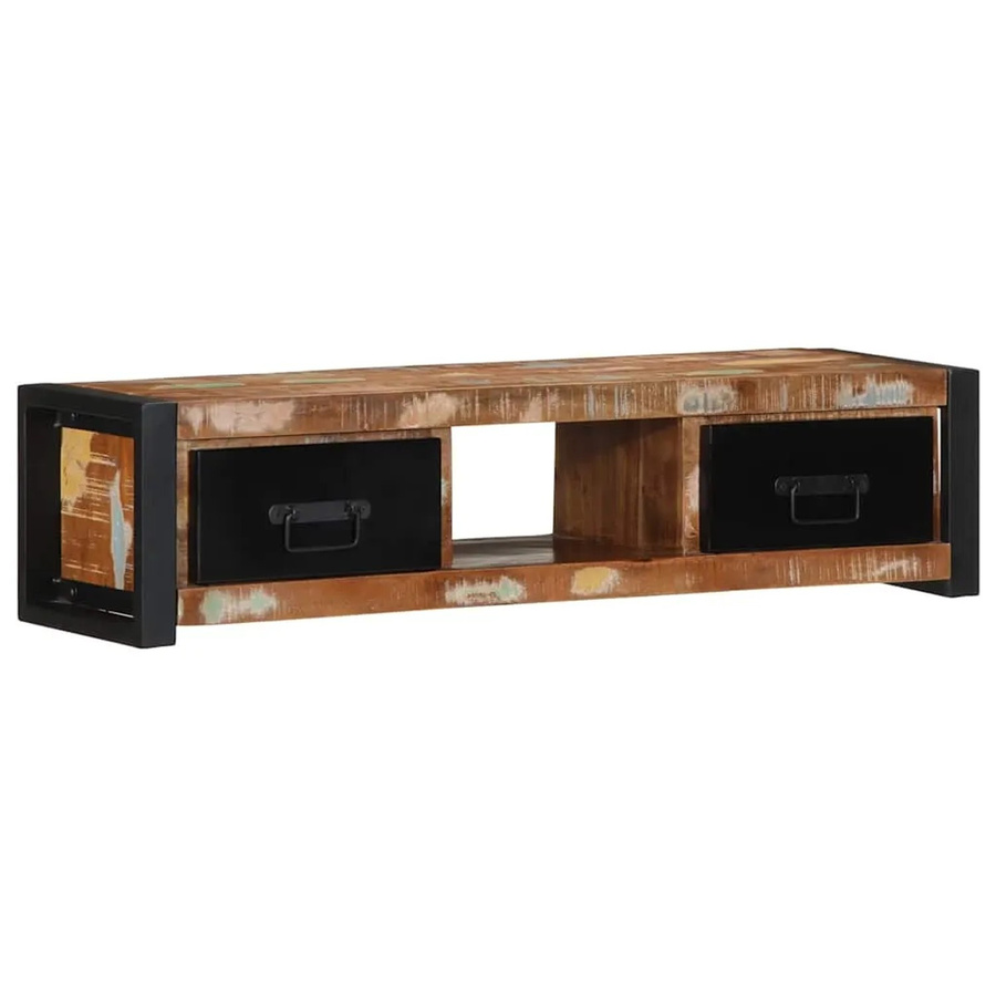 vidaXL TV-Schrank aus Massivholz Altholz und Eisen in Braun-schwarz B/T/H: 100 x 30 x 25 cm - Bild 2