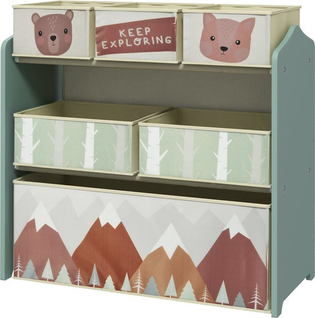 ZONEKIZ Kinderregal Spielzeugregal mit 6 herausnehmbaren Boxen aus Vliesstoff für Kinderzimmer und Kindergarten, Grün, B/T/H: 63 x 30 x 66 cm
