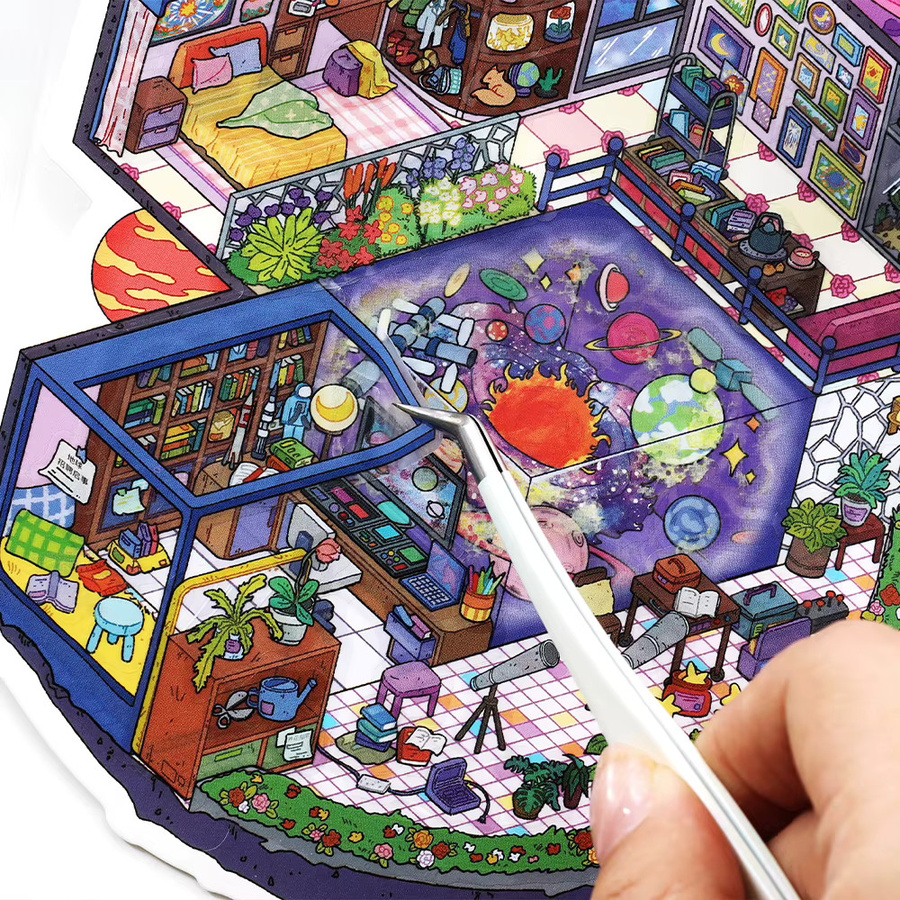 mr.paper Fantasy House Miniatur-Szenenaufkleber aus PET mit weißer Karte, 3 Blatt/Beutel, Multicolour - Bild 2